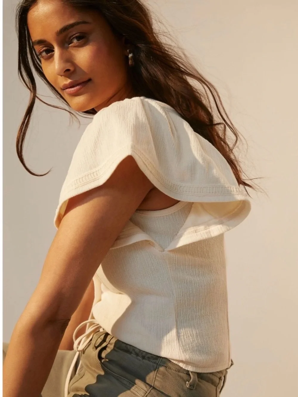 Anthropologie Dolan Cream Square-Neck Button Front Blouse